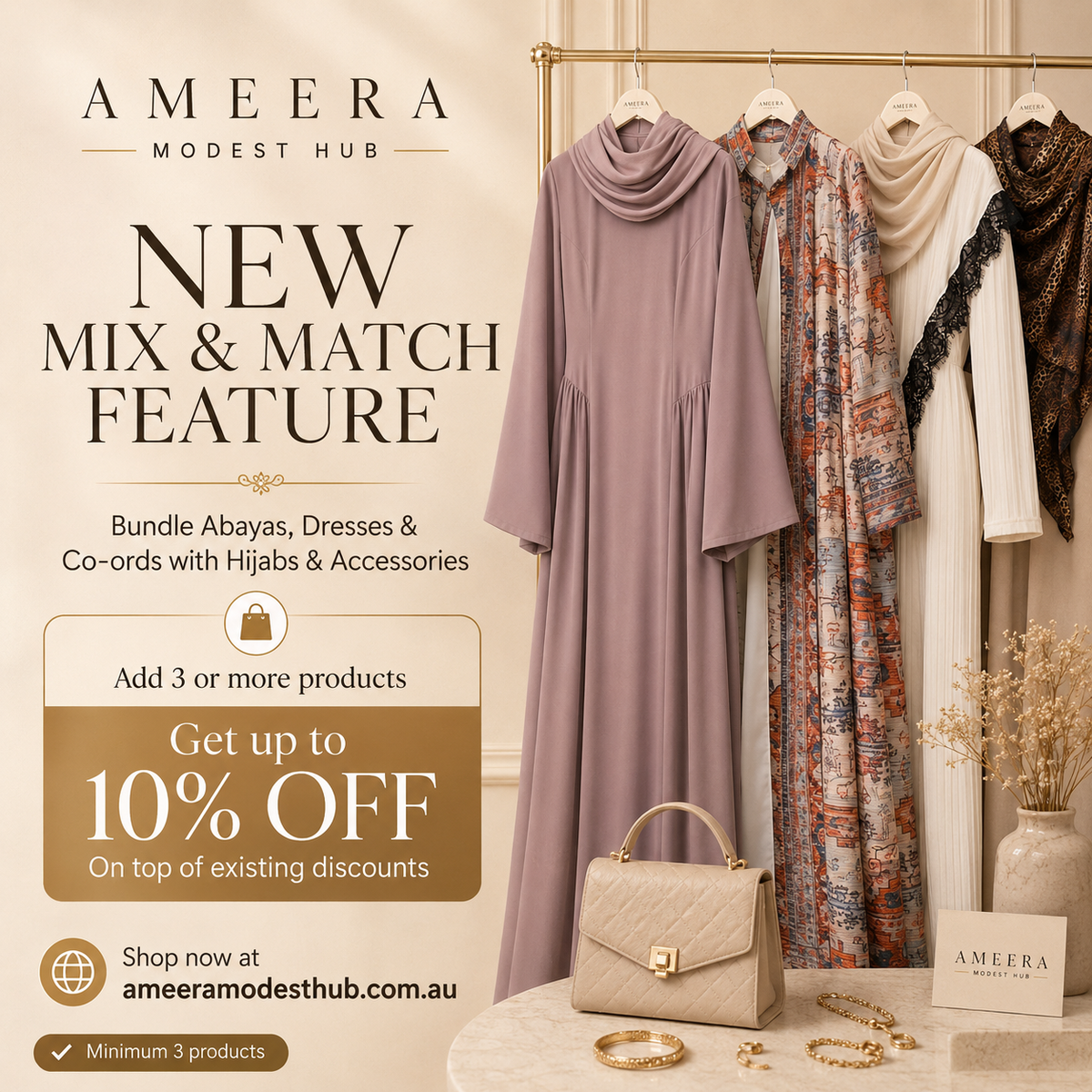 Ameera Modest Hub Mix & Match Feature — Bundle Abayas, Dresses and Hijabs for up to 10% off