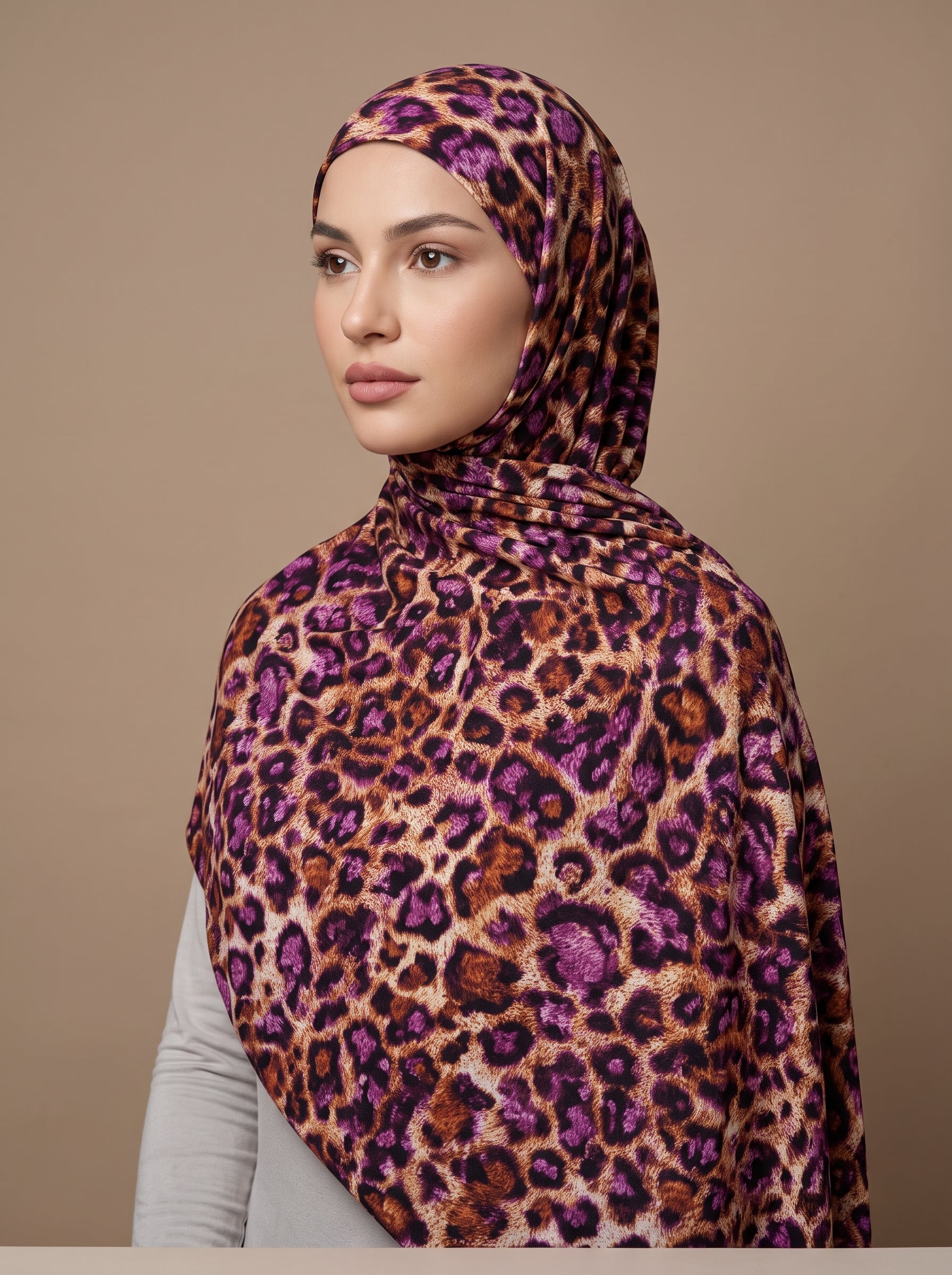 Violet Safari Printed Jersey Hijab