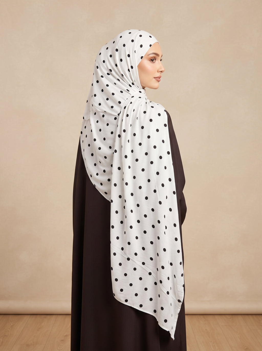 Classsic Black Polka Dot Printed Jersey Hijab