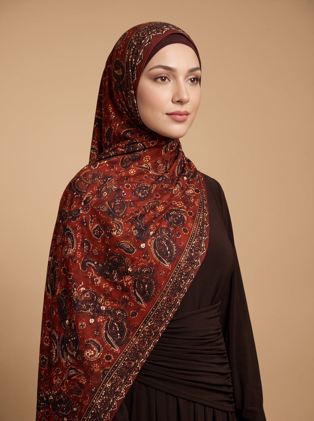 Copper Paisley Printed Jersey Hijab