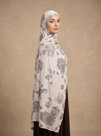 Grey Blossom Printed Jersey Hijab
