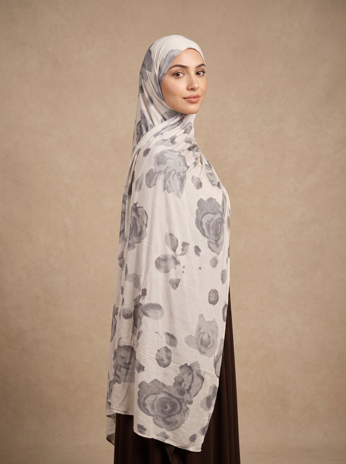 Grey Blossom Printed Jersey Hijab
