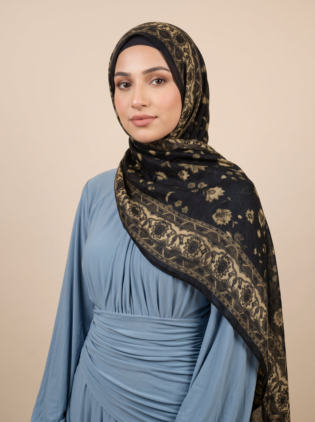 Golden Cashmere Paisley Printed Modal Hijab