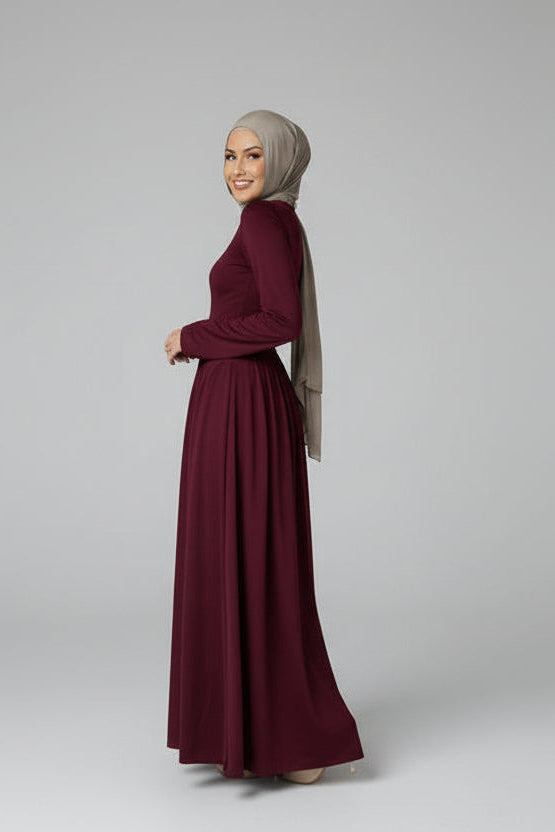 Ammara Asymmetric Fitted Maxi Dress - Burgundy
