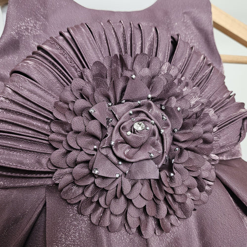 3D Floral High‑Low Toddler Dress – Chocolate Plum