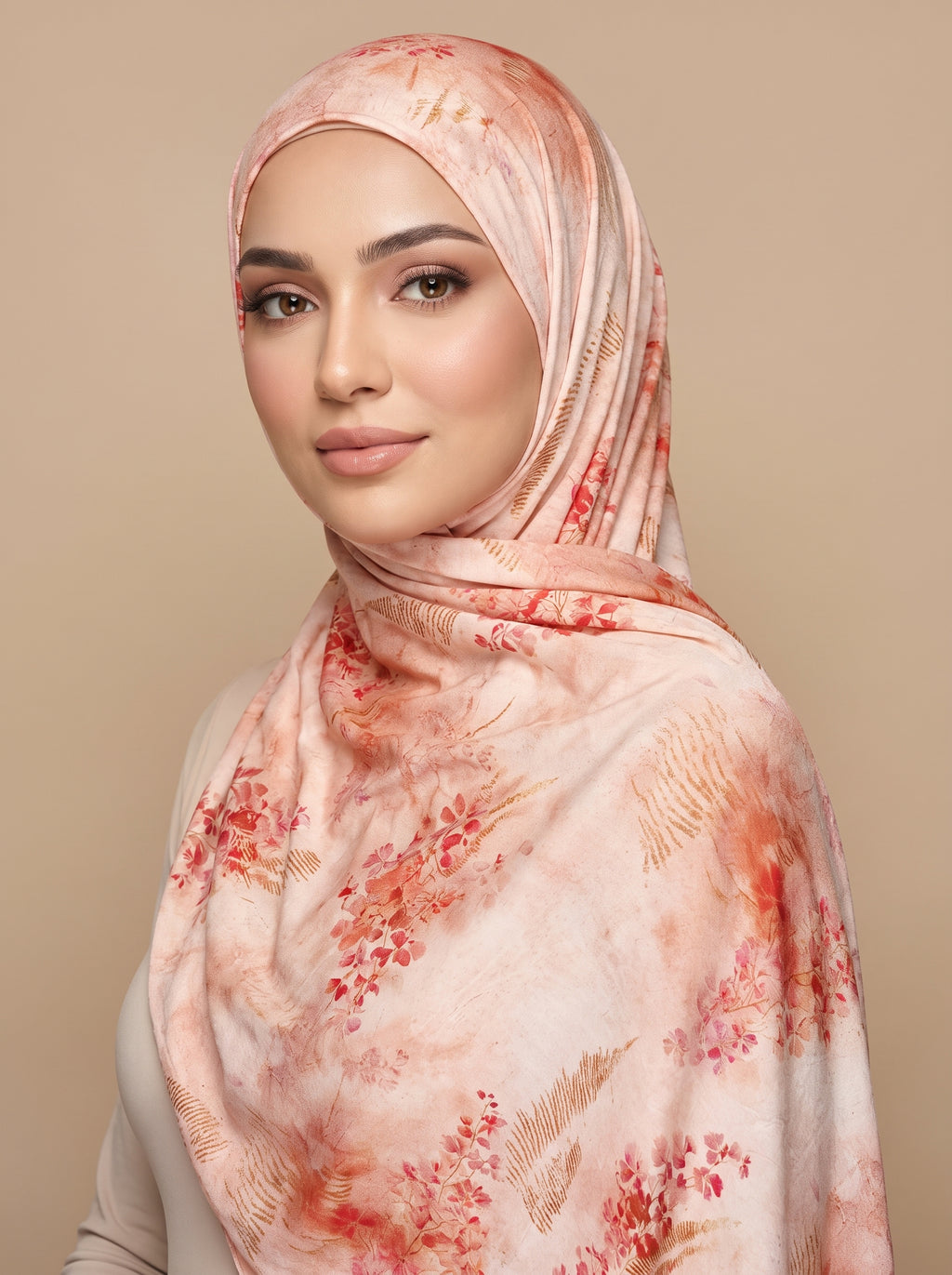 Peach Blossom Printed Jersey Hijab