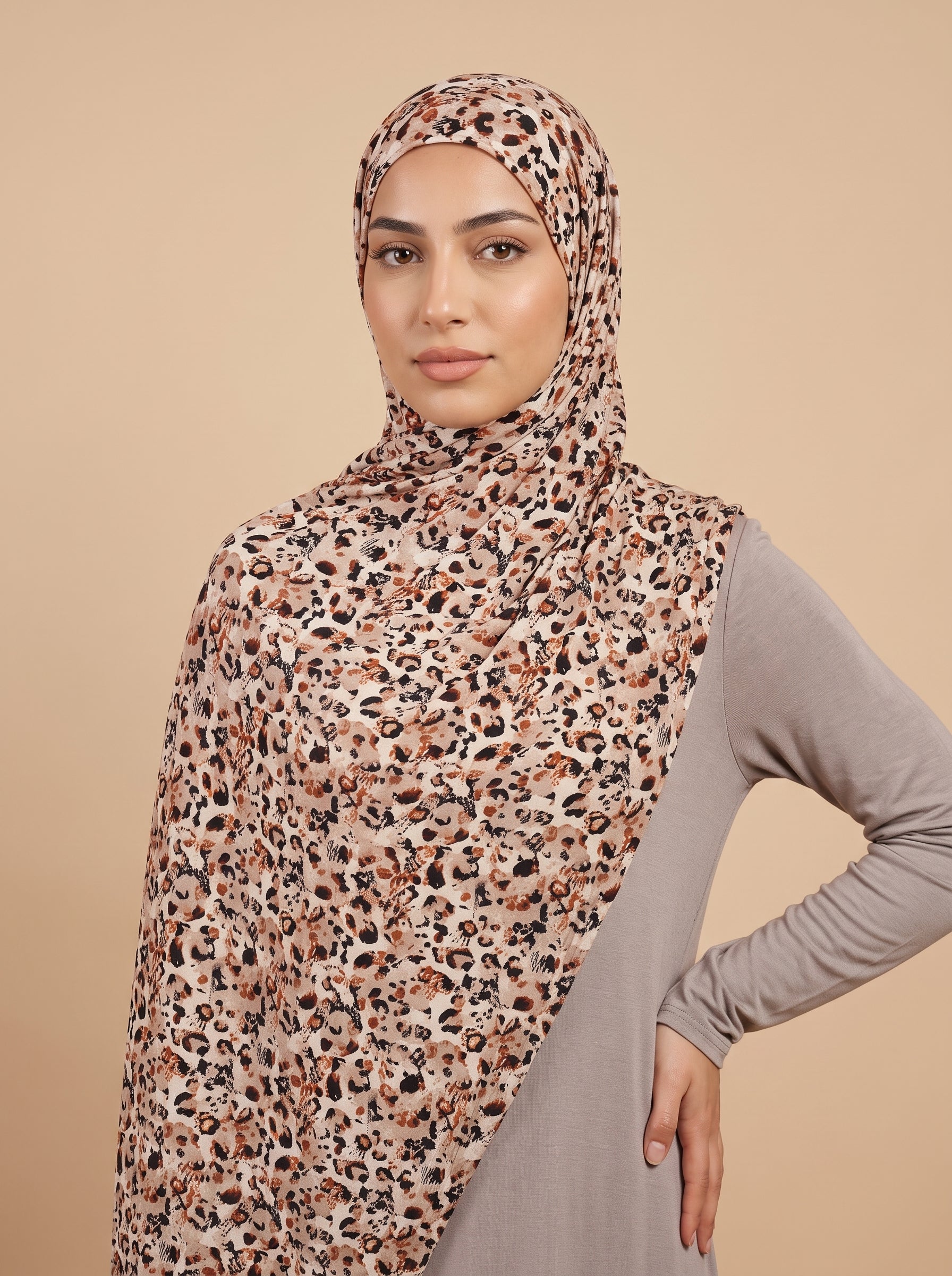 Blotted Cheetah Printed Jersey Hijab
