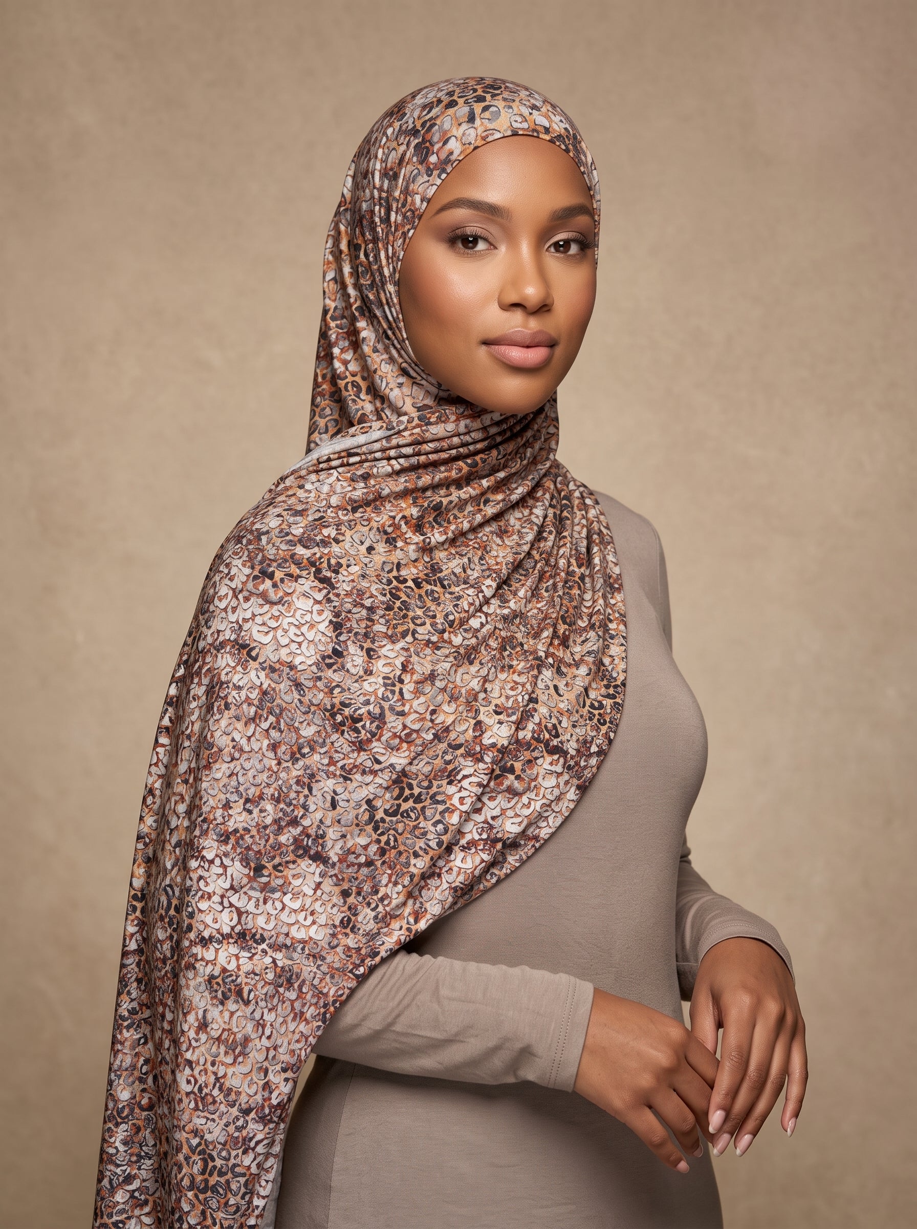 Warm Pebble Printed Jersey Hijab