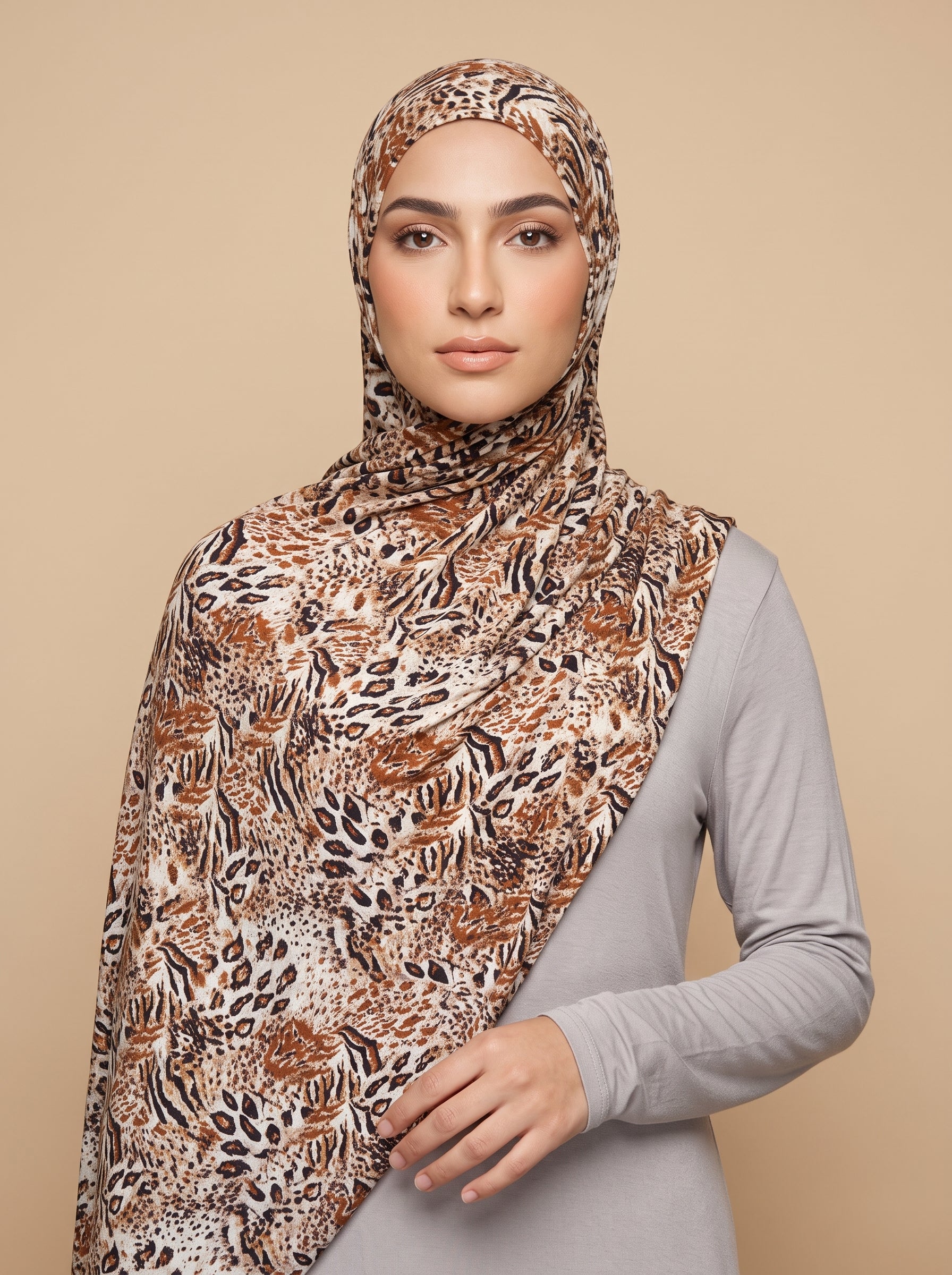 Leopard Impression Printed Jersey Hijab