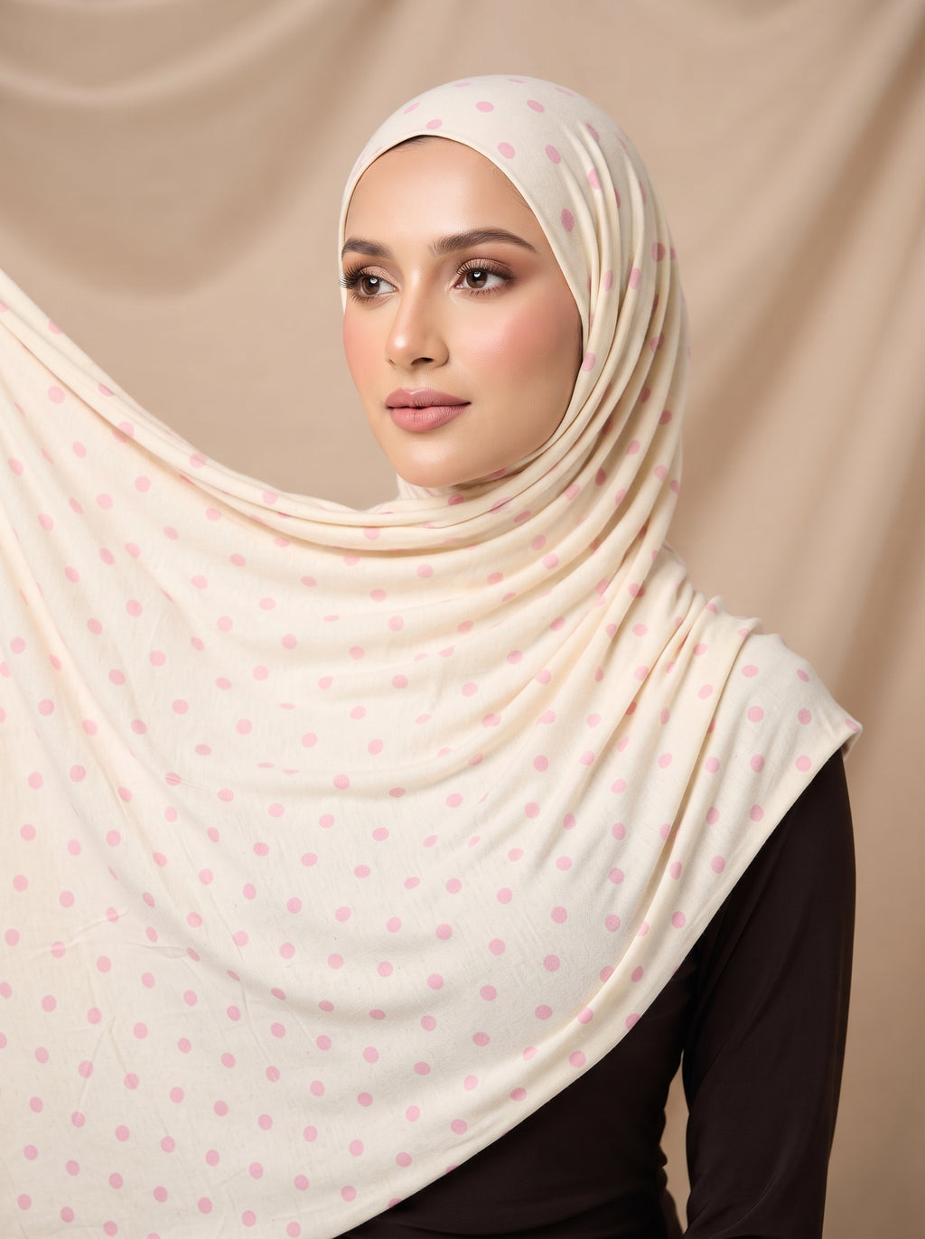 Blush Polka Dot Printed Jersey Hijab
