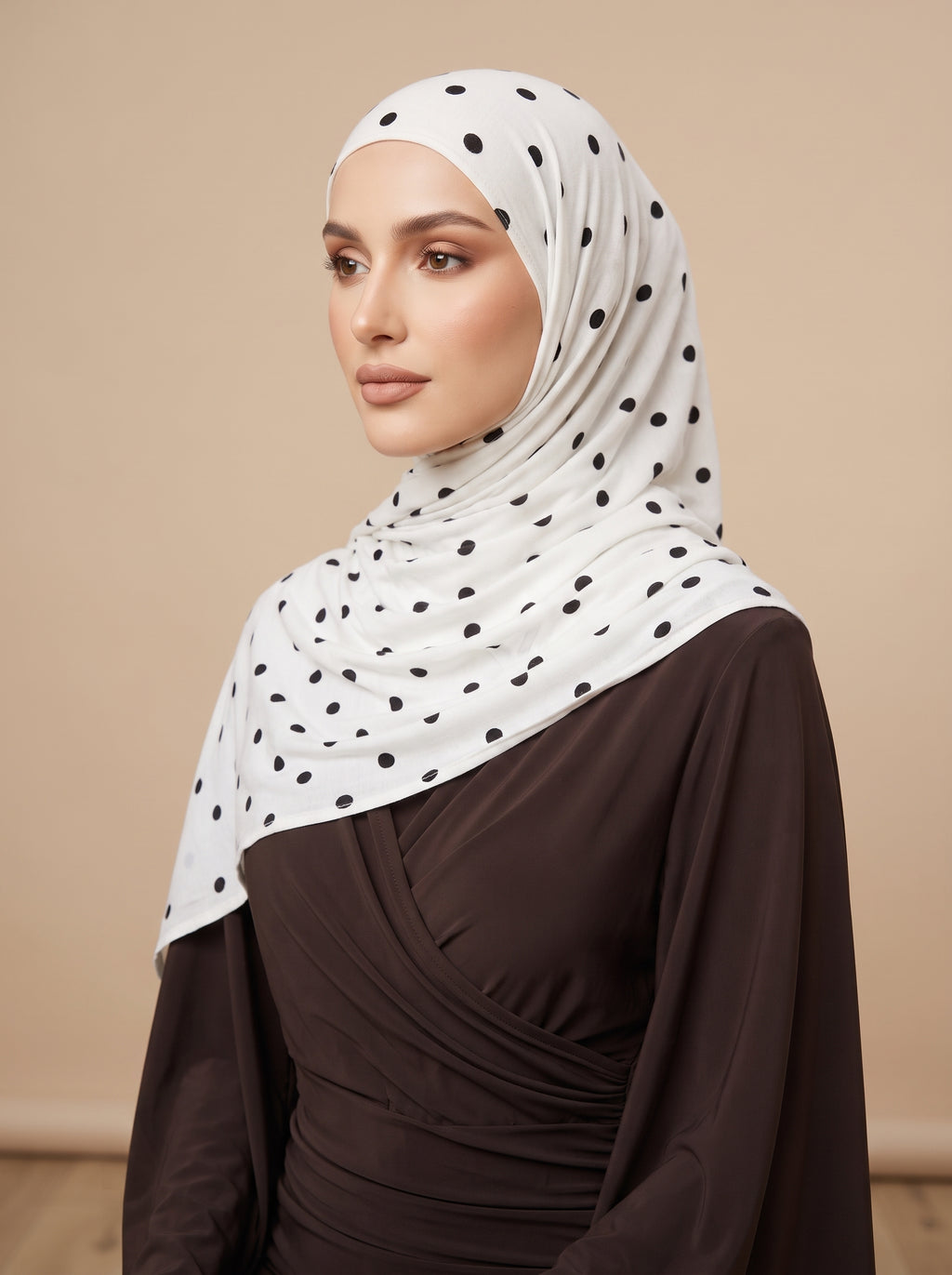 Classsic Black Polka Dot Printed Jersey Hijab