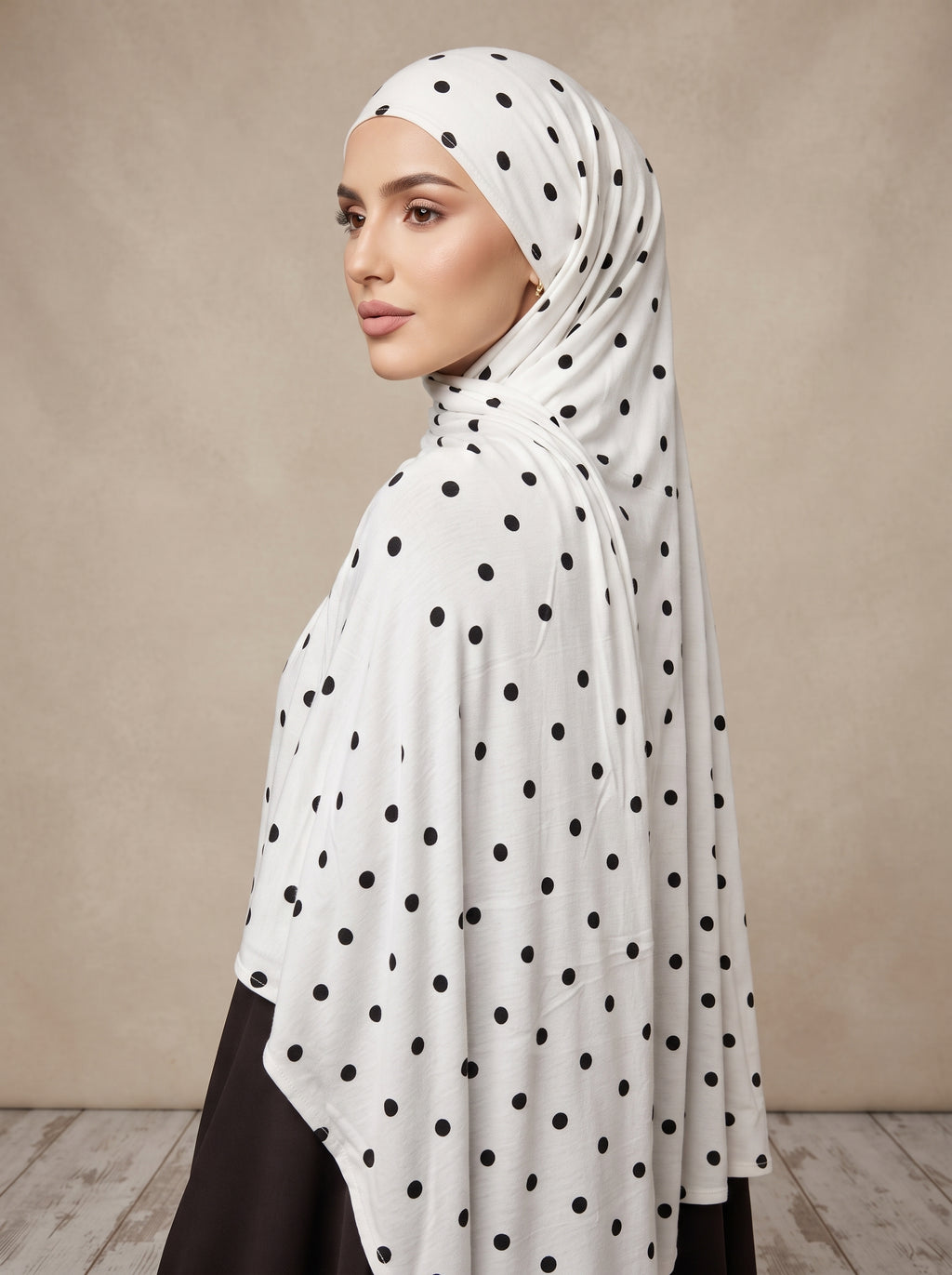 Classsic Black Polka Dot Printed Jersey Hijab