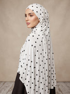 Classsic Black Polka Dot Printed Jersey Hijab