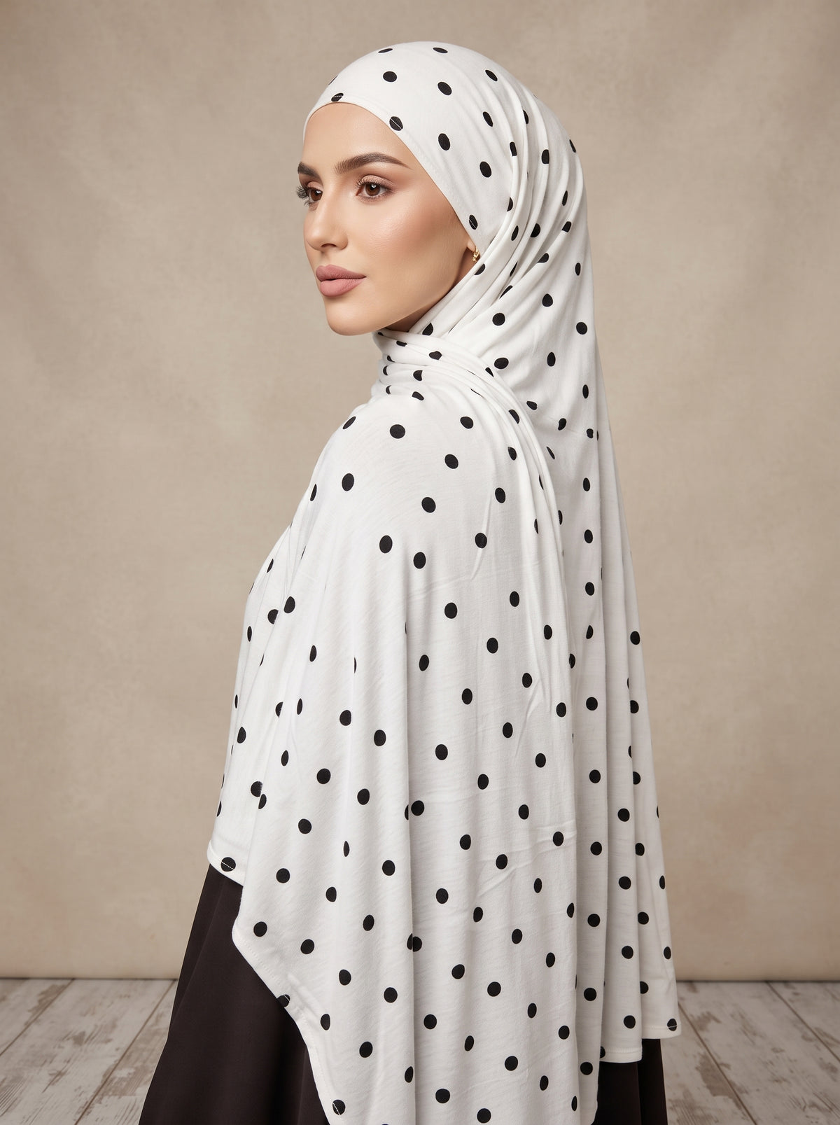 Classsic Black Polka Dot Printed Jersey Hijab