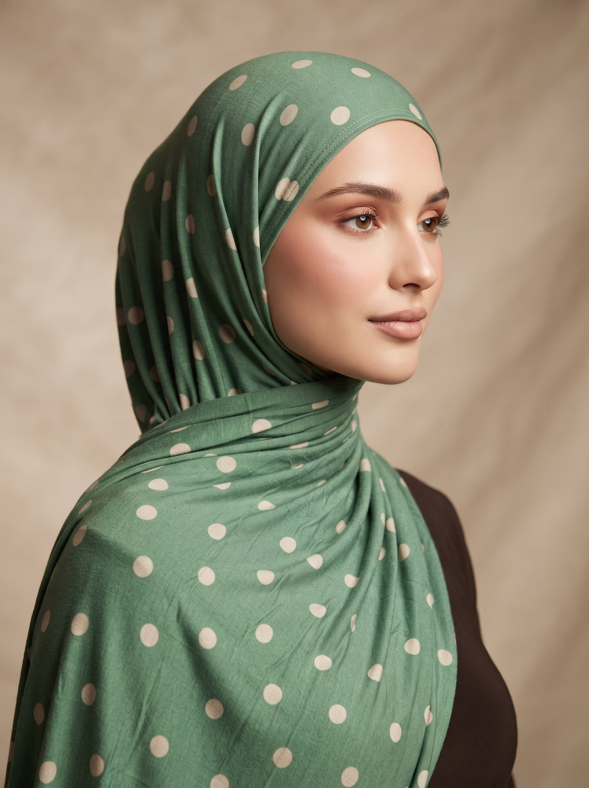 Olive Polka Dot Printed Jersey Hijab