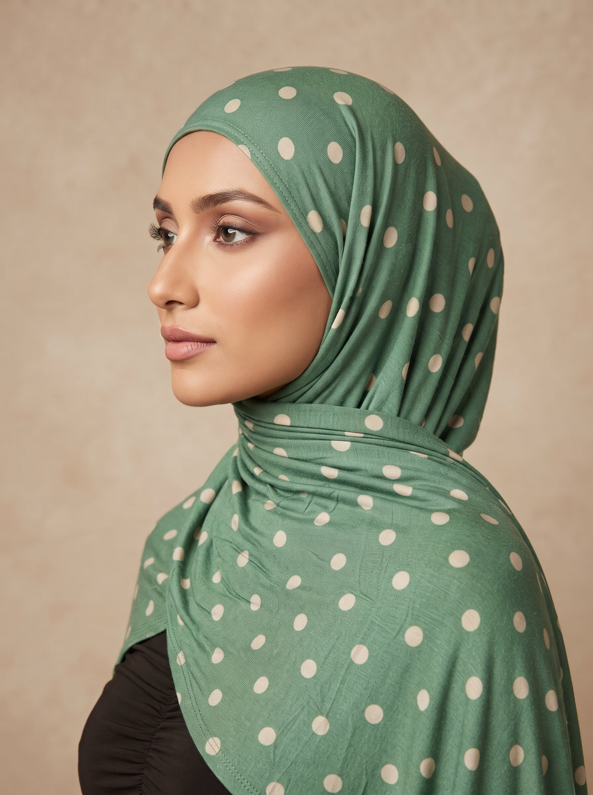 Olive Polka Dot Printed Jersey Hijab