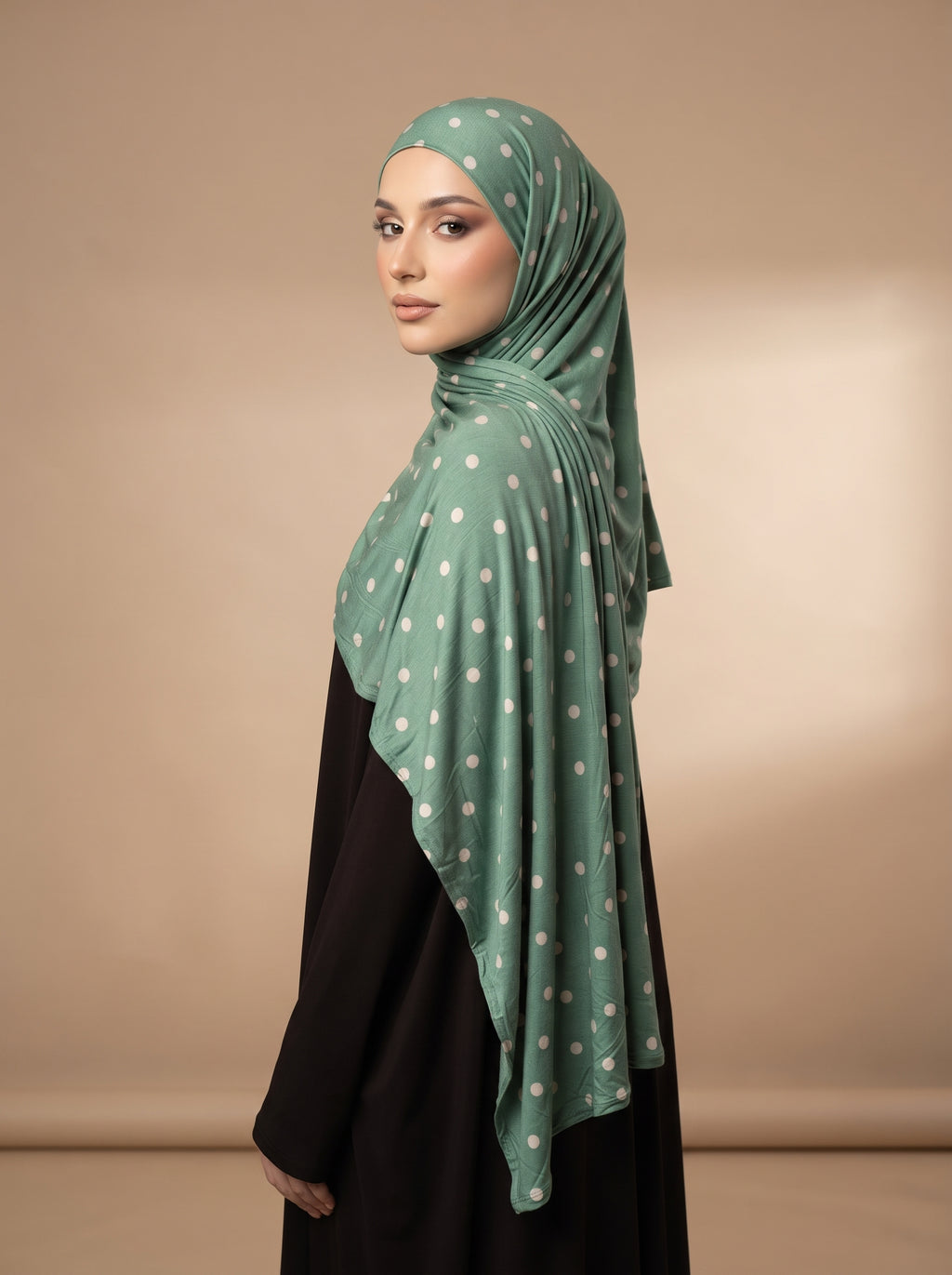 Olive Polka Dot Printed Jersey Hijab