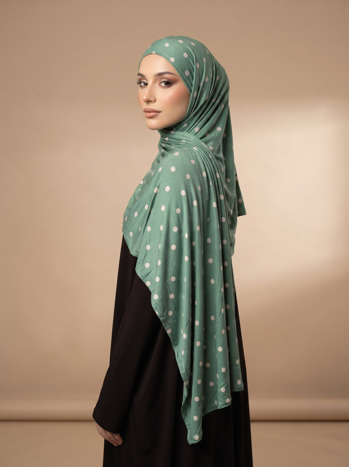 Olive Polka Dot Printed Jersey Hijab
