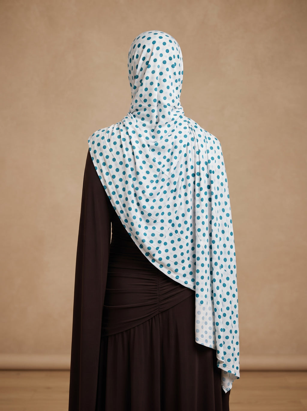 Retro Turquoise Polka Dot Printed Jersey Hijab