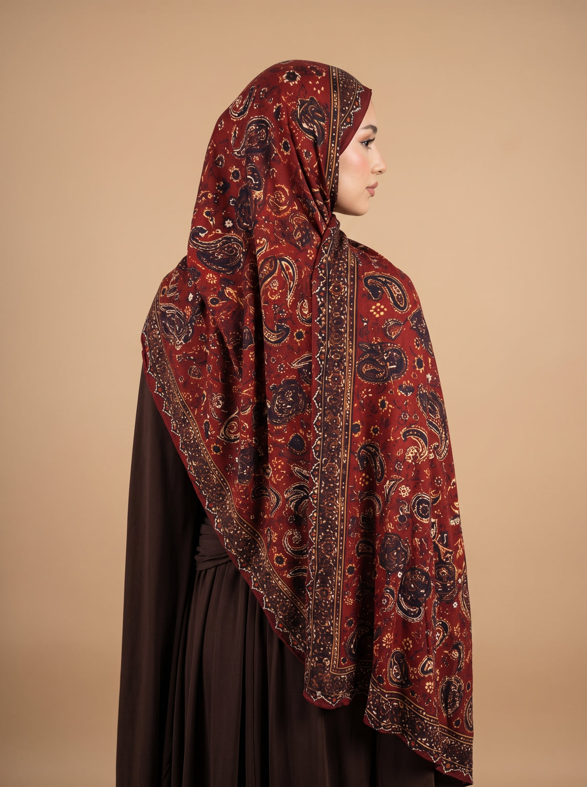 Copper Paisley Printed Jersey Hijab