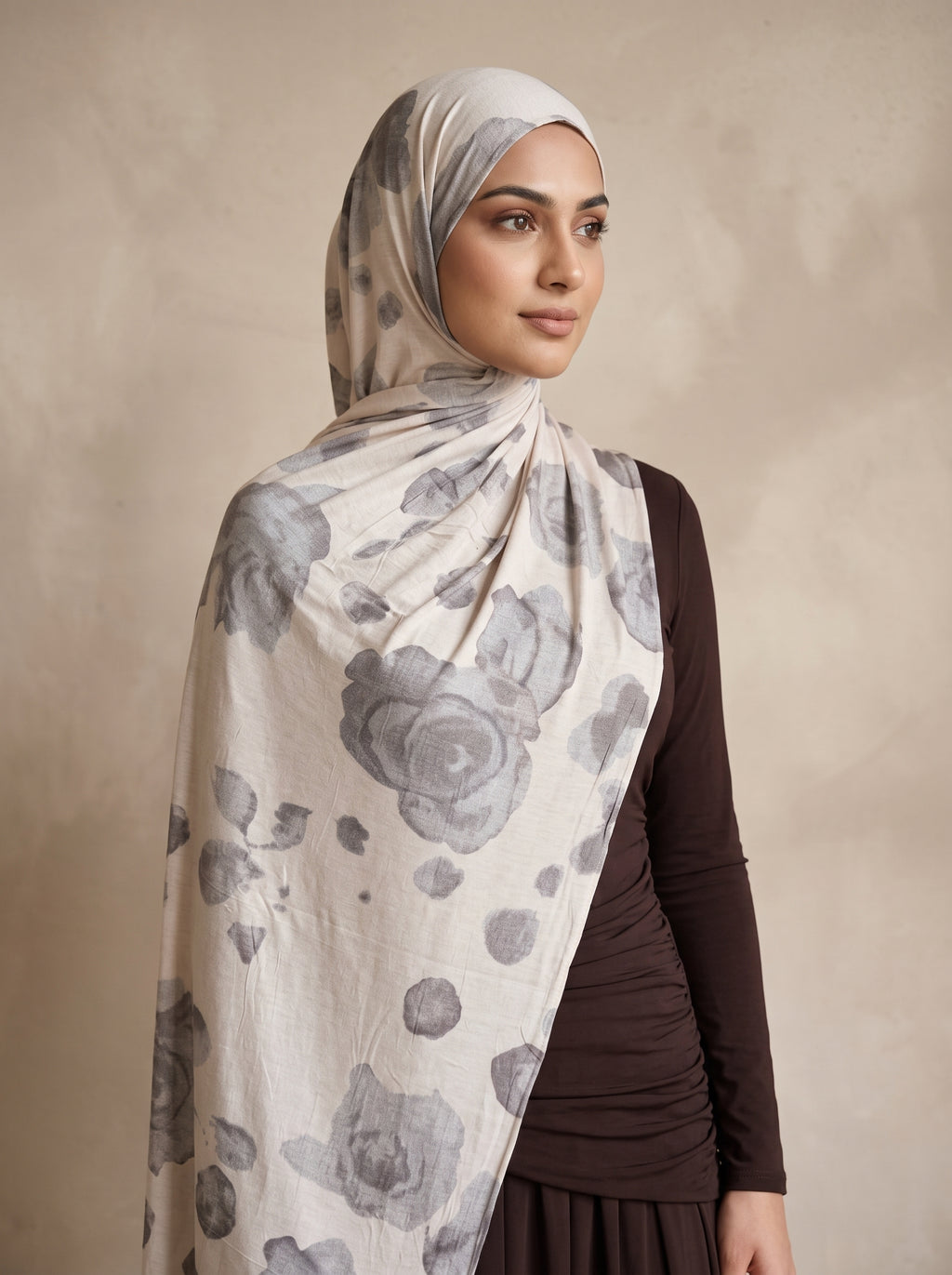 Grey Blossom Printed Jersey Hijab