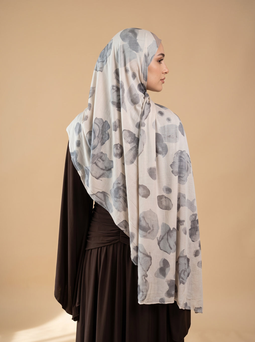 Grey Blossom Printed Jersey Hijab