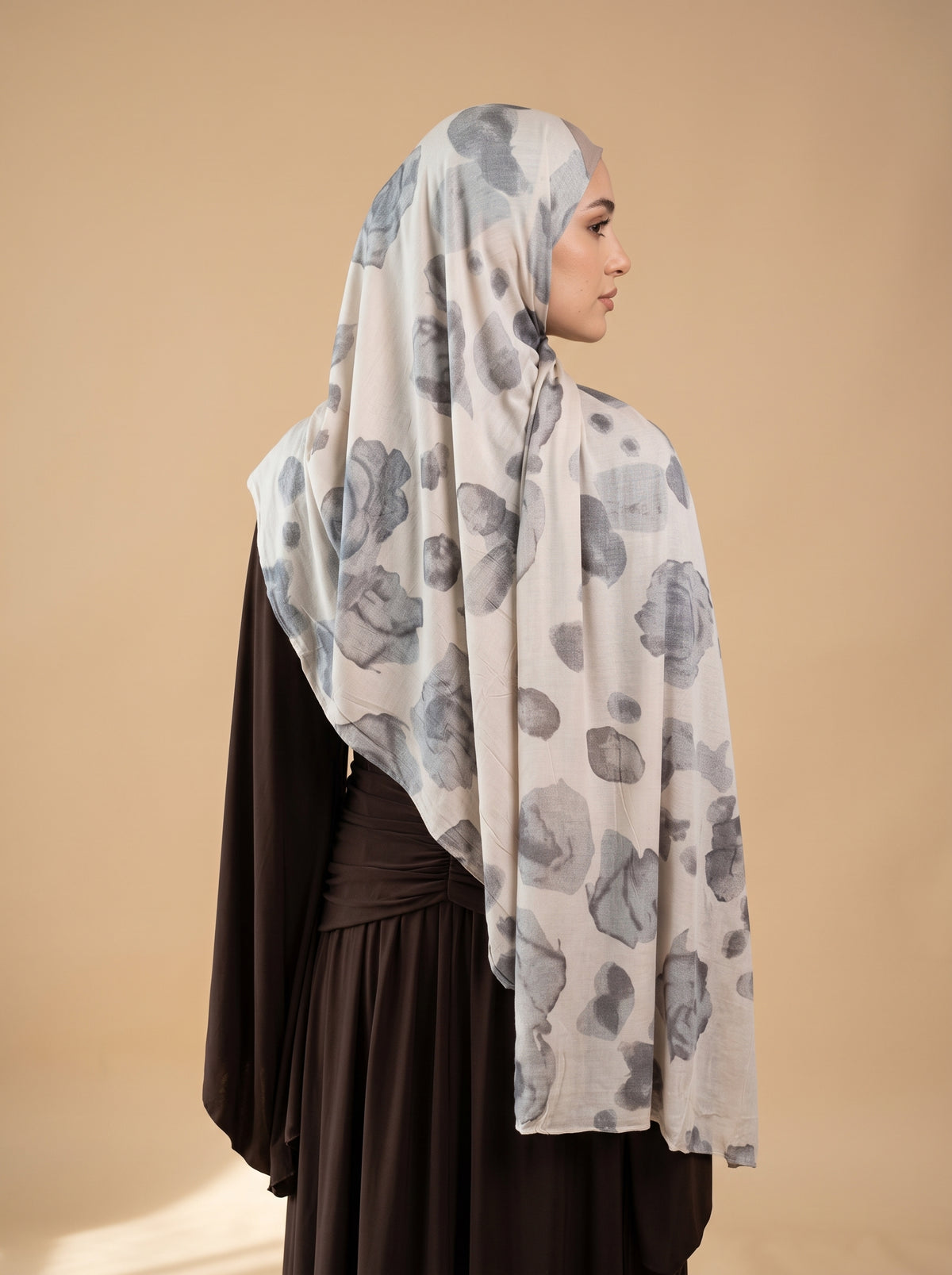 Grey Blossom Printed Jersey Hijab