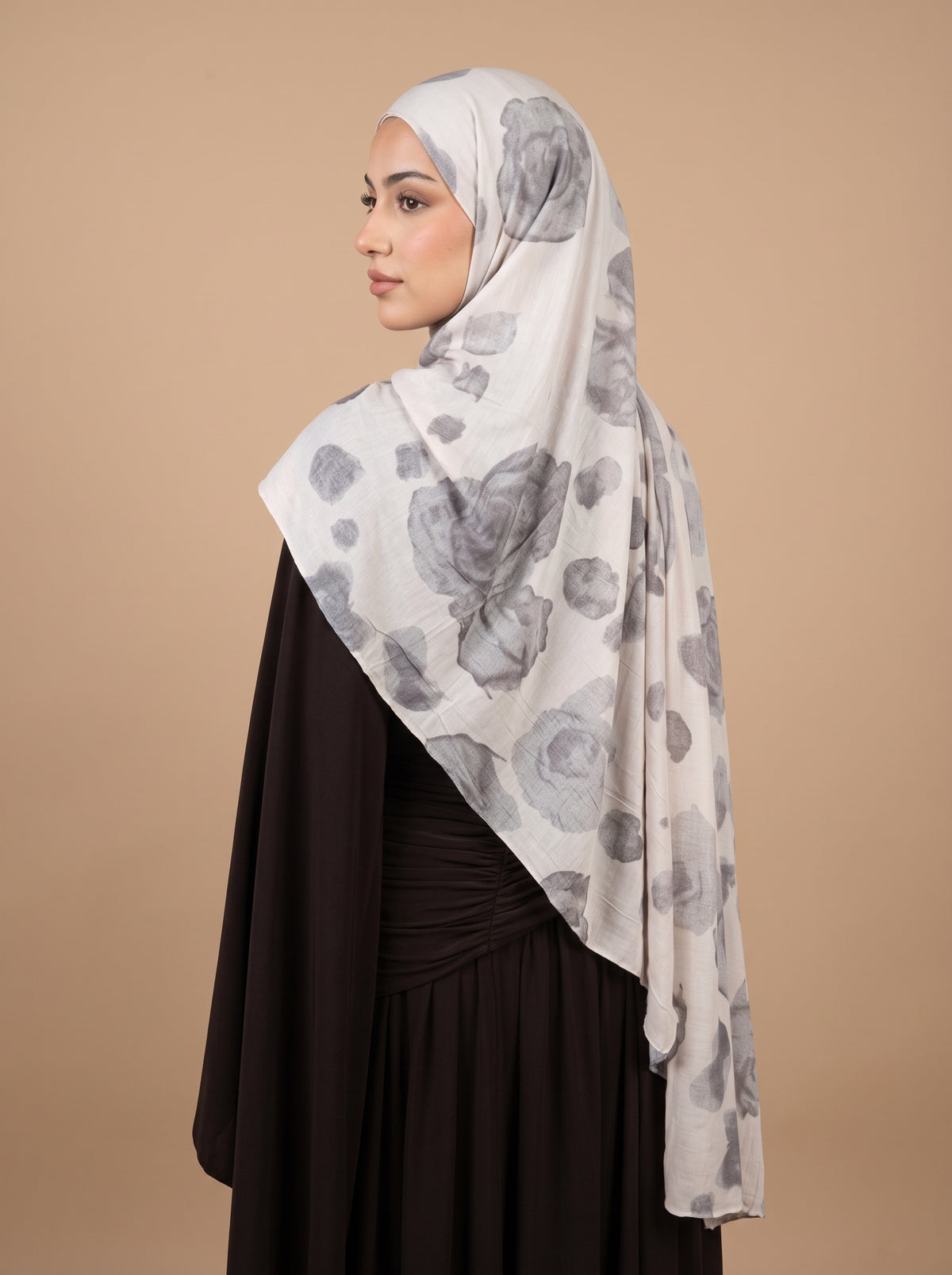 Grey Blossom Printed Jersey Hijab