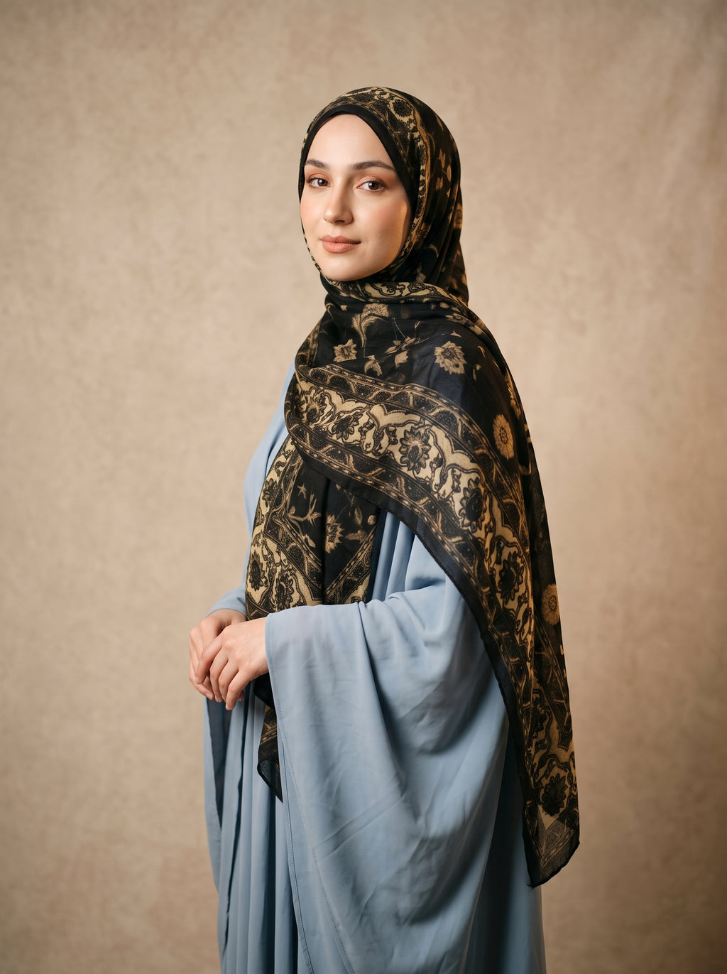 Golden Cashmere Paisley Printed Modal Hijab