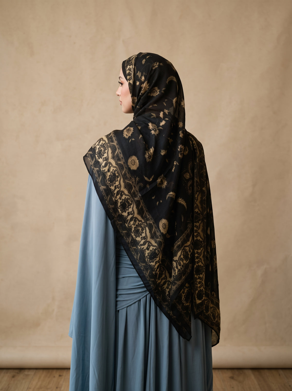 Golden Cashmere Paisley Printed Modal Hijab