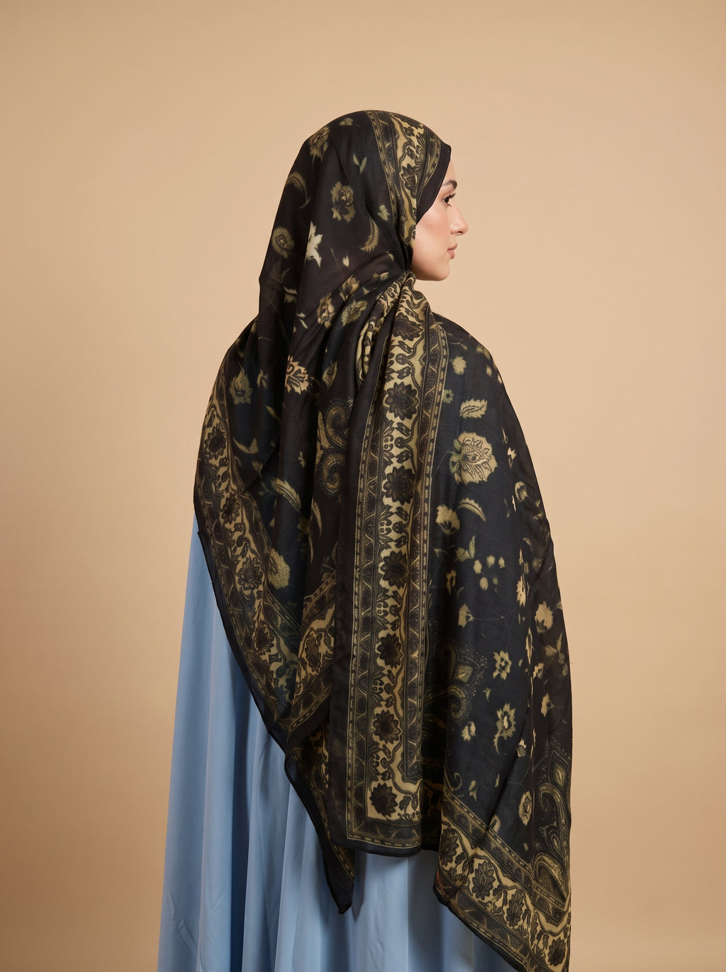 Golden Cashmere Paisley Printed Modal Hijab