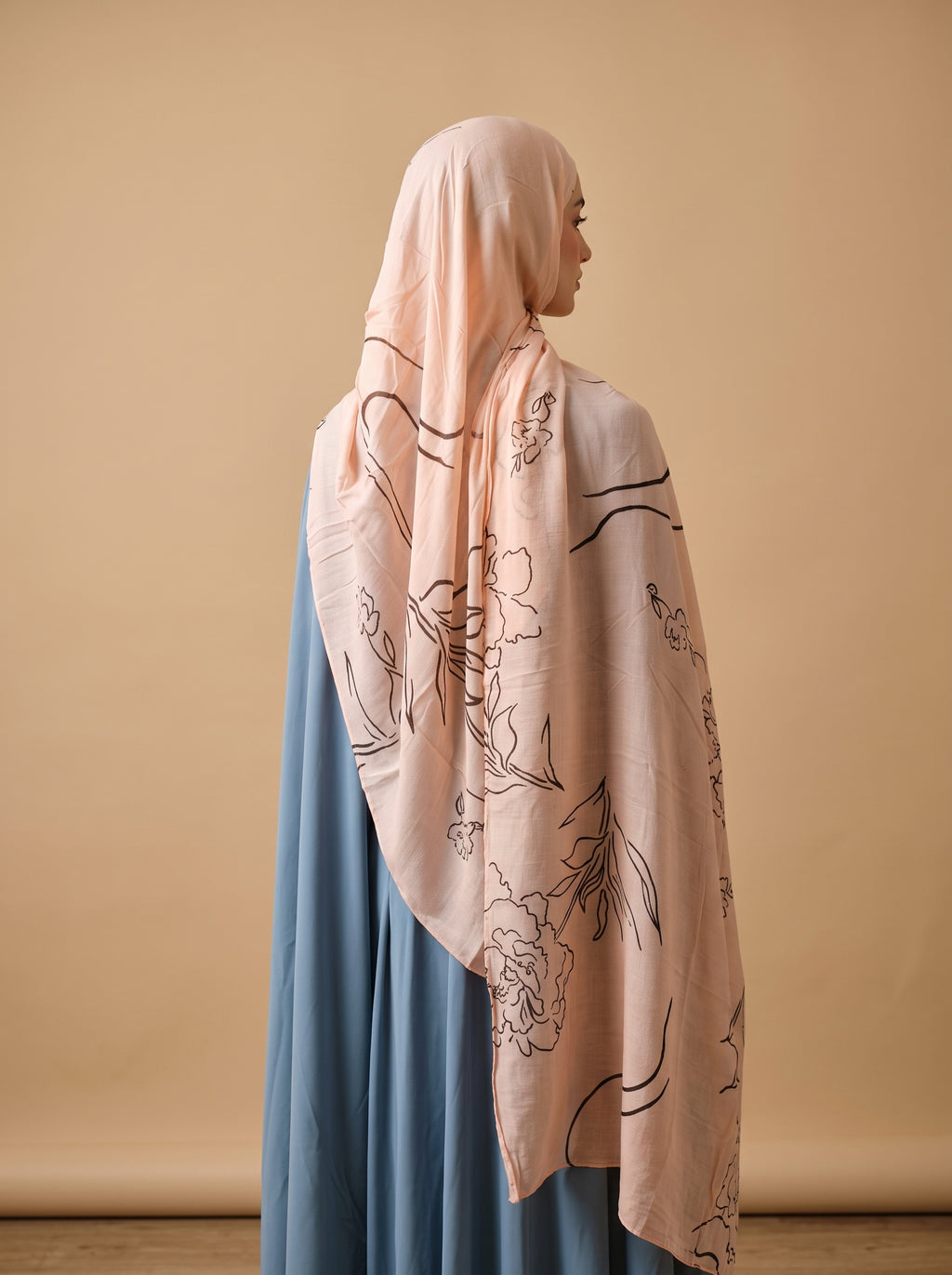 Peony Line Art Printed Modal Hijab