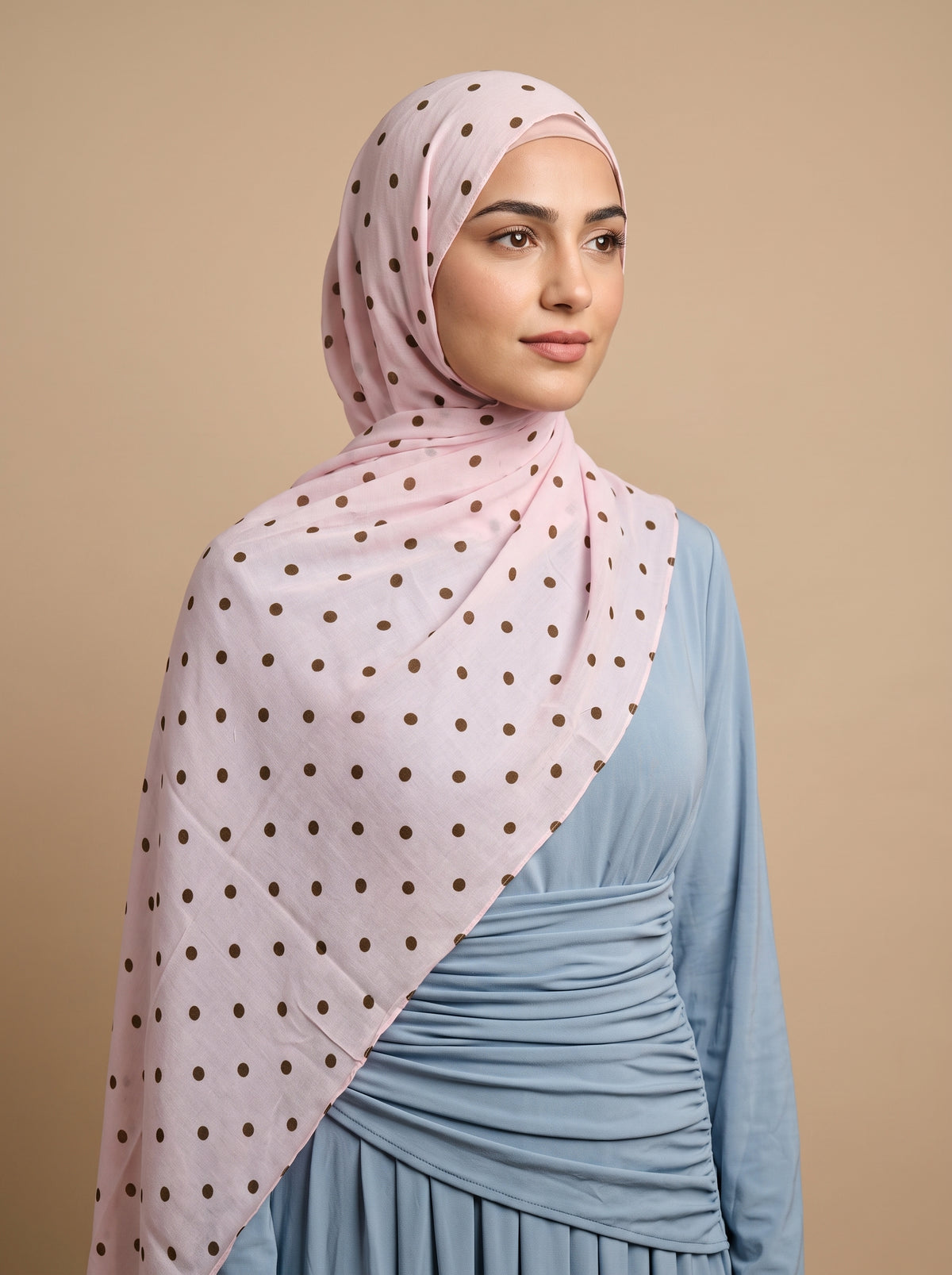 Pink Polka Printed Modal Hijab