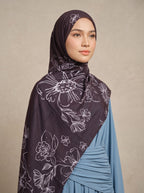 Peony Art Line Printed Modal Hijab - Espresso