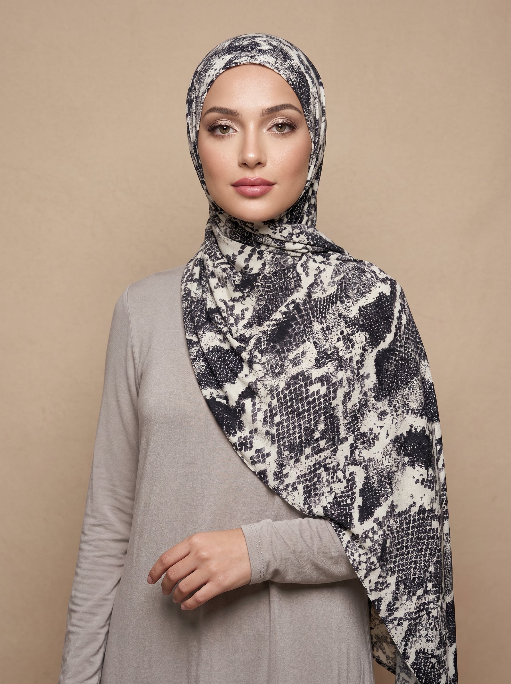 Monochrome Python Printed Jersey Hijab