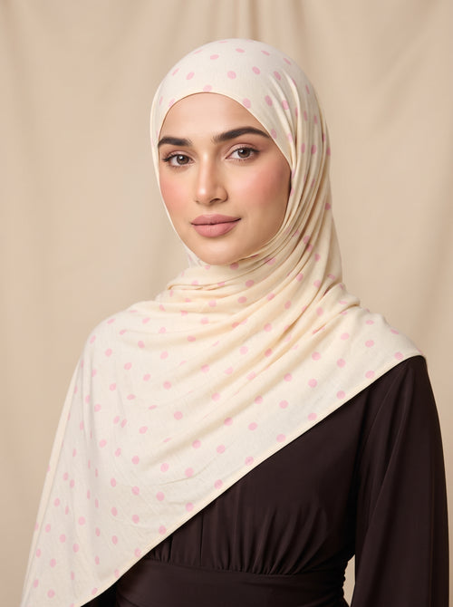 Blush Polka Dot Printed Jersey Hijab