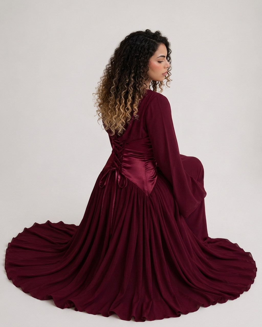 Amani Pleated Corset Maxi Dress - Deep Red