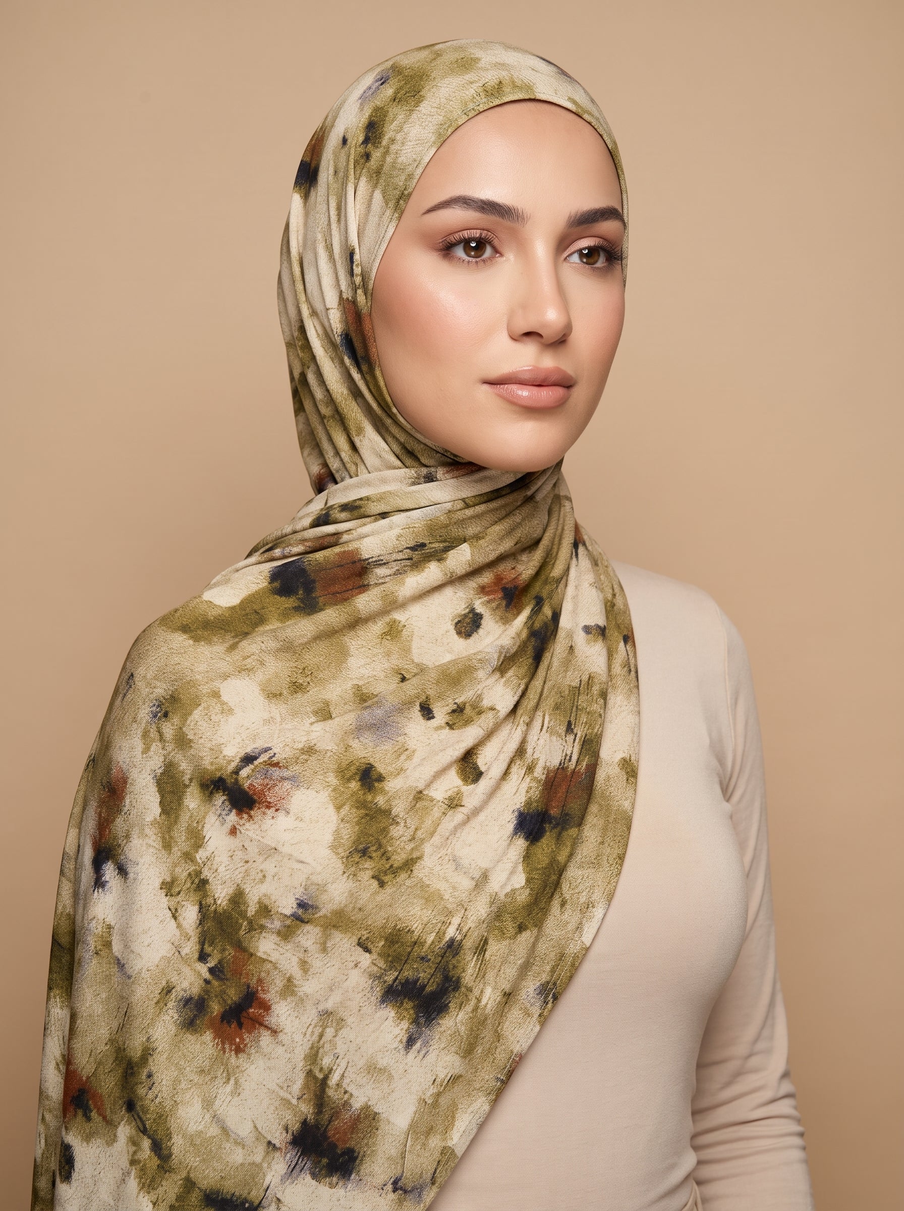 Olive & Ochre Printed Jersey Hijab