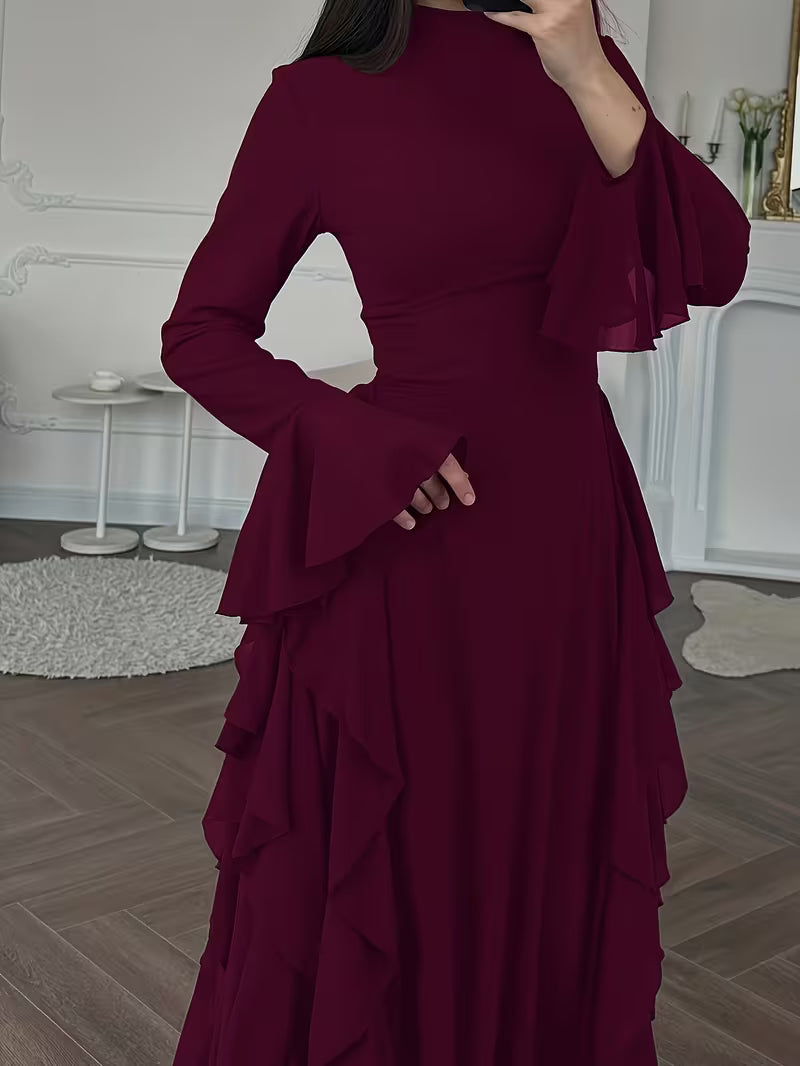 Sahar Ruffle Maxi Gown - Burgundy