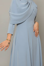 Auria Elegant Modest Gown Dress - Serenity Blue (Clearance) (Rhinestone detailing varies from the picture) - Ameera Modest Hub