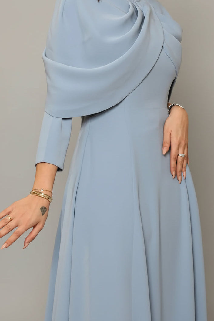 Auria Elegant Modest Gown Dress - Serenity Blue (Clearance) (Rhinestone detailing varies from the picture) - Ameera Modest Hub