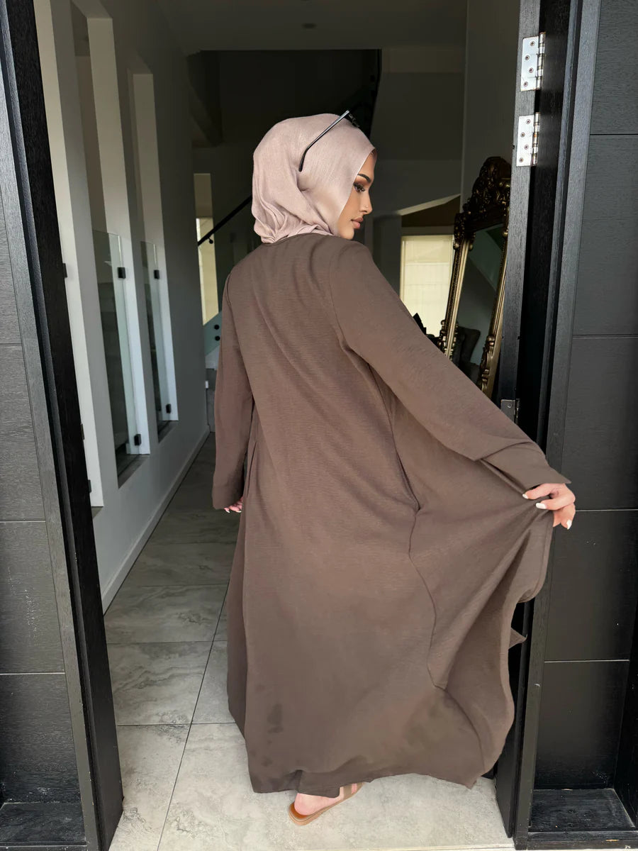 The Pearl Two-Piece Modest Kimono & Maxi Skirt Set - Mocha