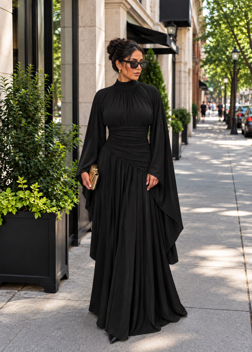 Baneen Flare Sleeve Maxi Dress - Black