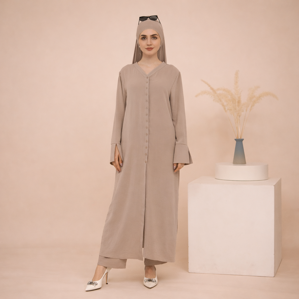 Lumi Two-Piece Modest Co-Ord Set - Apricot Beige