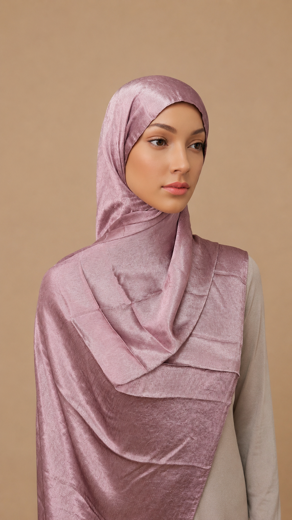 Mauve Satin Silk Shimmer Hijab