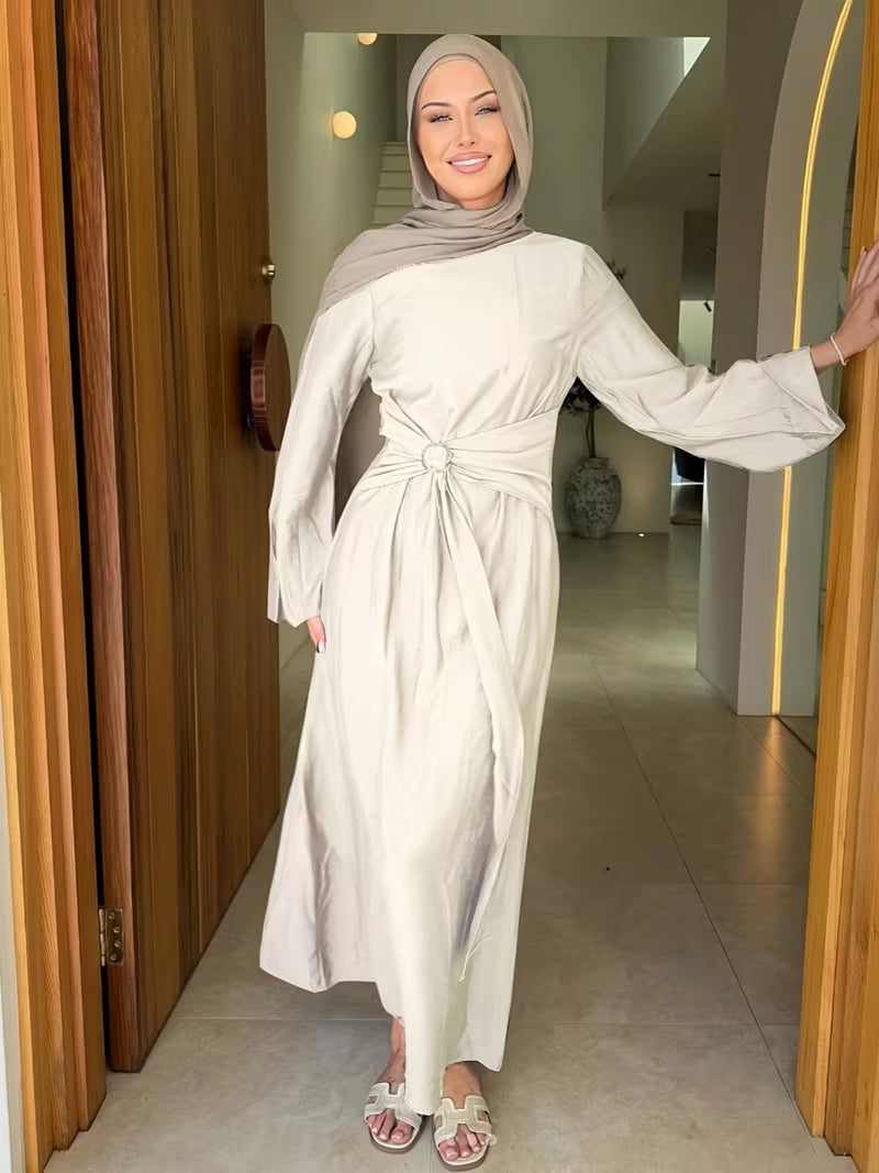 Elara Long Sleeve Ramadan Dress - Oatmeal