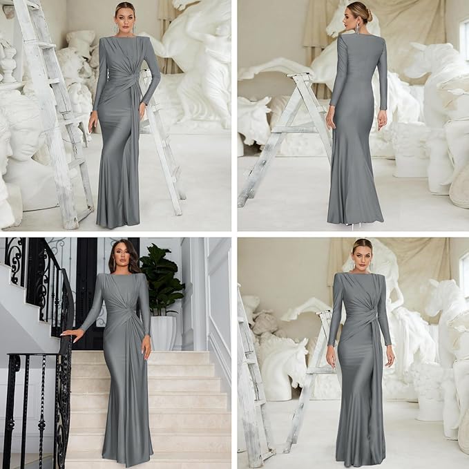 Noor Knot Waist Long Sleeve Maxi Dress - Grey