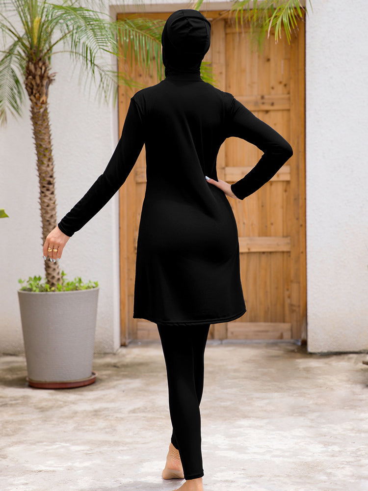 Sophie Three-Piece Ninja Modest Burkini Swim Set - Black - Ameera Modest Hub