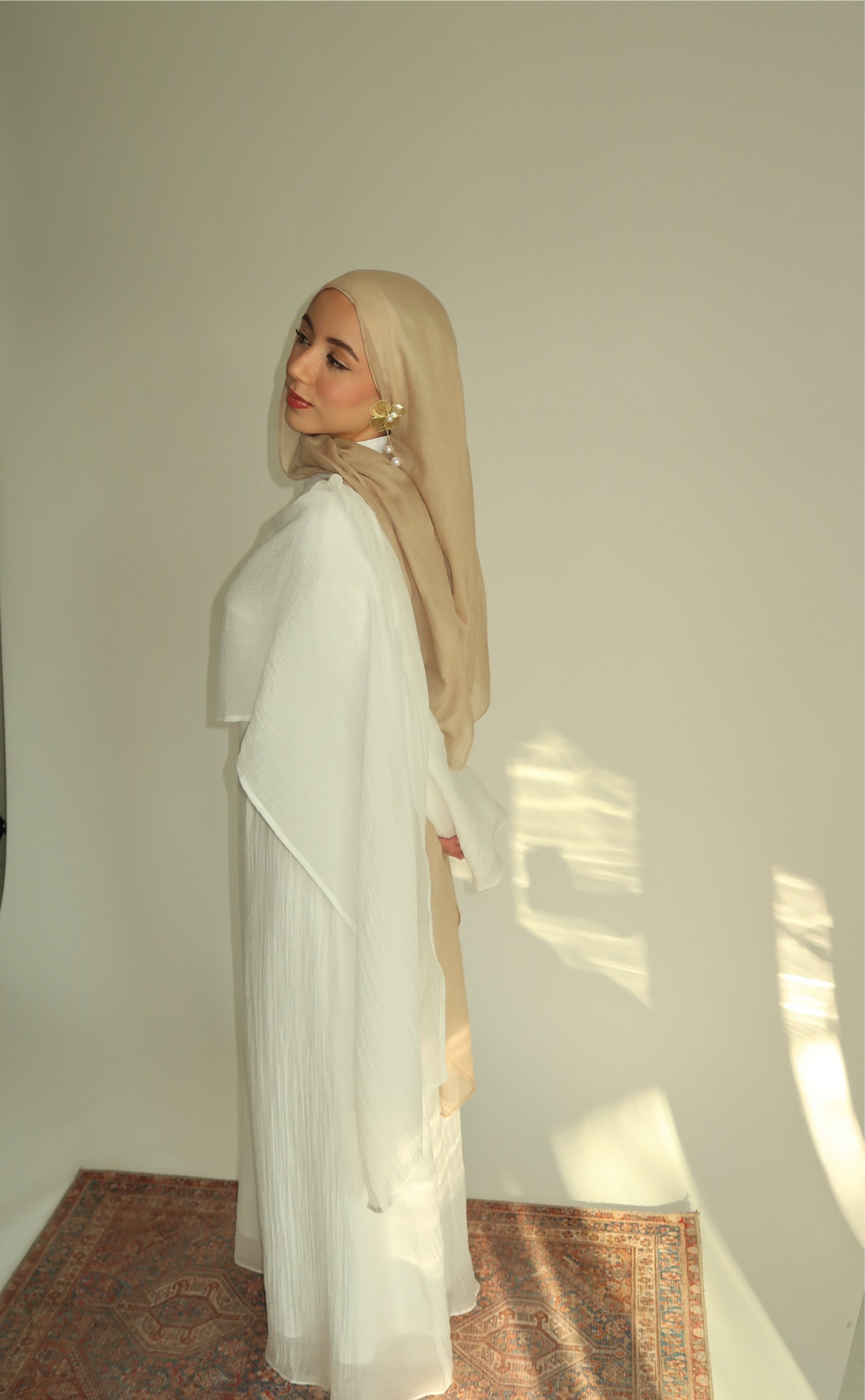 Aurelia Shawl Textured Overlay Modest Dress - White