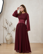 Amani Pleated Corset Maxi Dress - Deep Red